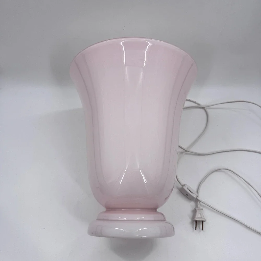 Vintage French Pink Opaline Cased Glass Tulip Table Lamp Art Deco